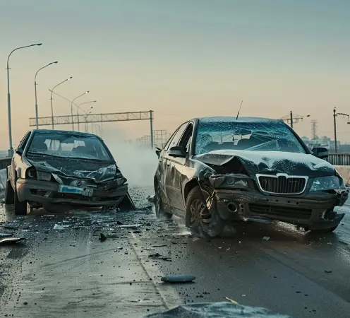 Heavily damaged accident cars in yard Heavily damaged accident cars in yard