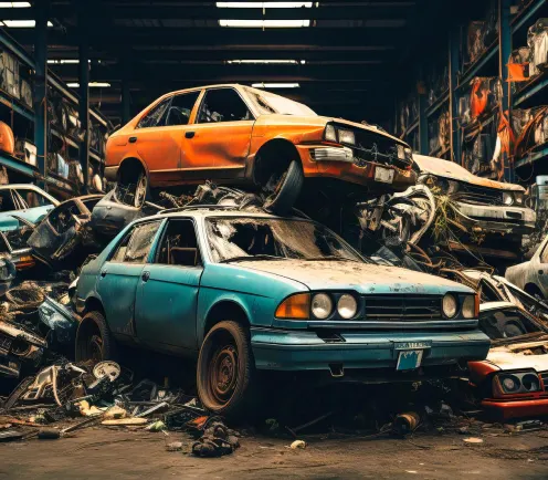 Discarded vehicles gathered in Geelong wrecking yard Discarded vehicles gathered in Geelong wrecking yard