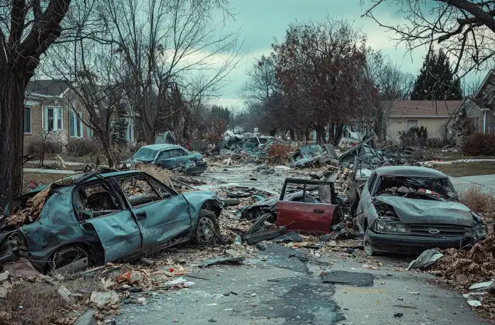 Broken vehicles undergoing dismantling process Broken vehicles undergoing dismantling process