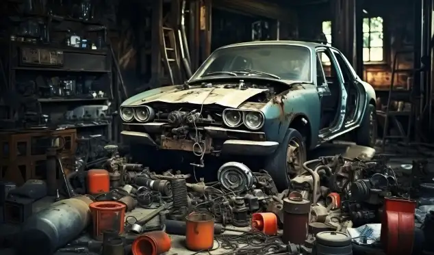 Car dismantled after reusable parts extraction Car dismantled after reusable parts extraction